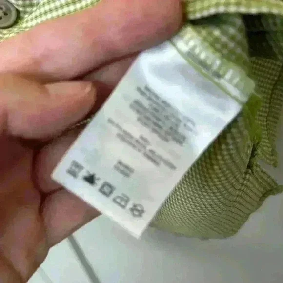 Columbia botton up short Sleeve Shirt green white pattern light weight Size: L - Picture 8 of 12